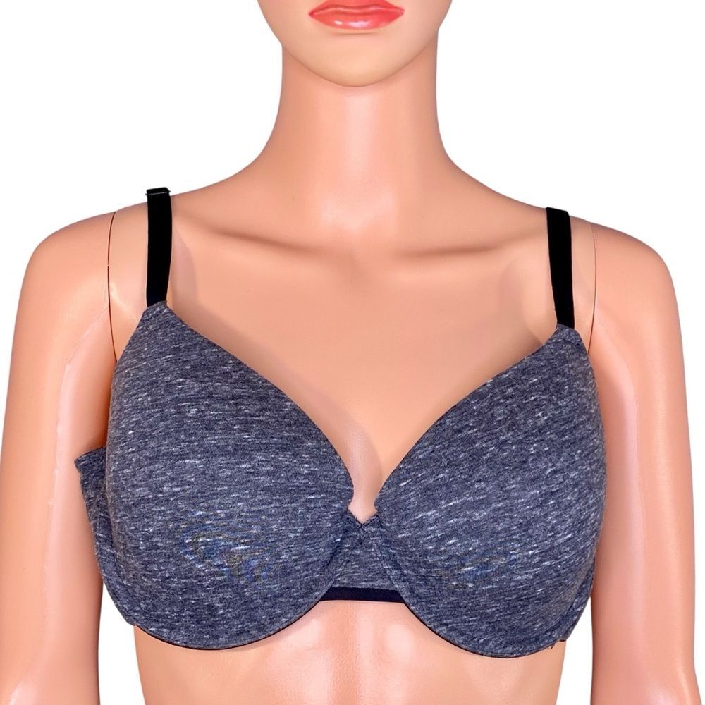 Auden Tee Shirt Bra Size 38C Demi Coverage Lightly Lined Heather Gray and Black